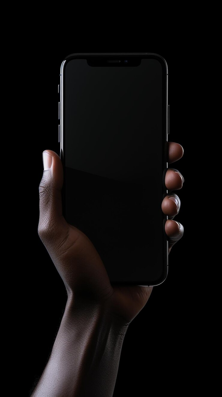 Foto renderização 3d de mãos pretas de tela de smartphone sensível ao toque