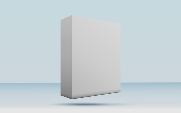 Renderização 3D de maquete de produto de caixa branca realista em fundo de estúdio