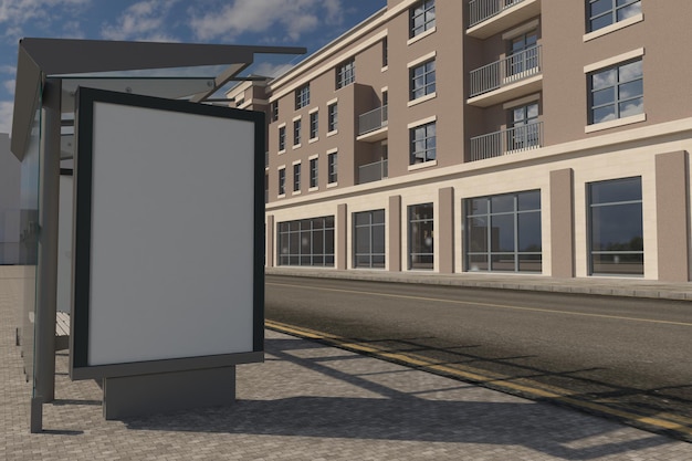 Renderização 3D de maquete de sinal de abrigo de ônibus