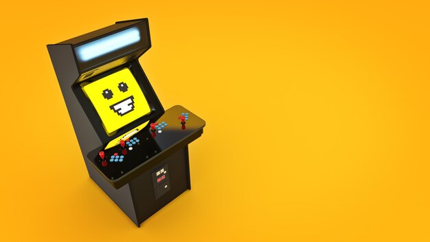 Renderização 3d de máquina de jogo de arcade vintage