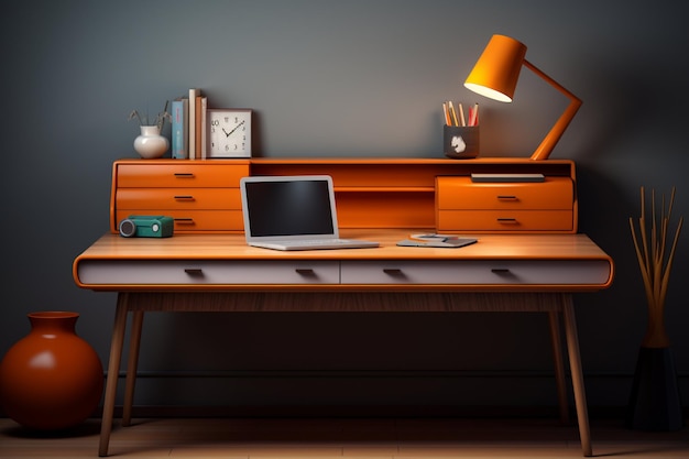 Renderização 3D de mesa de computador