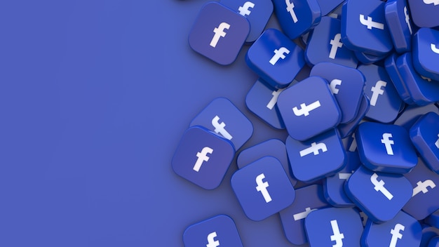 Renderização 3D de muitos emblemas quadrados do Facebook em azul