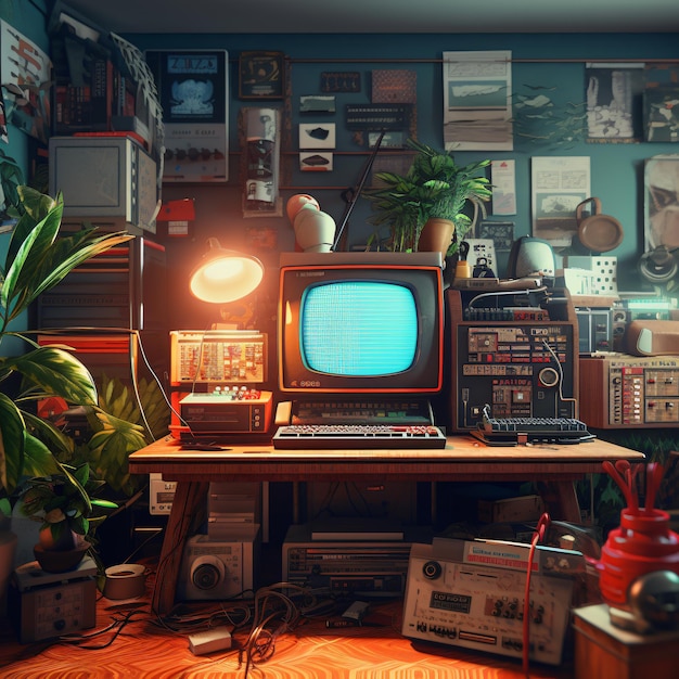 Foto renderização 3d de nostalgia tecnológica