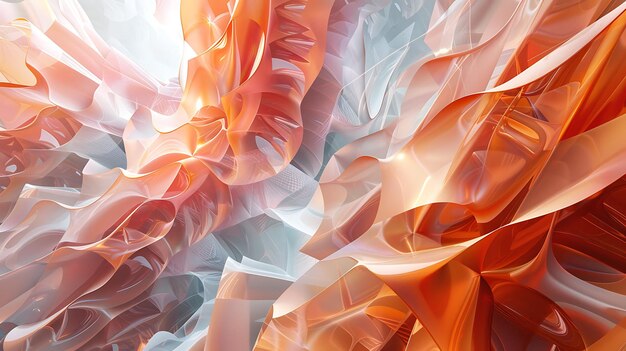 Renderização 3D de ondas laranjas e brancas abstratas