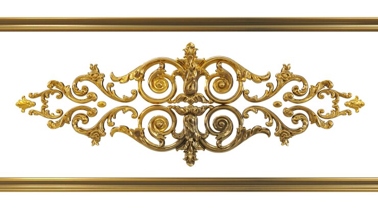 Foto renderização 3d de ouro vintage quadro barroco pergaminho ornamento de ouro em fundo transparente