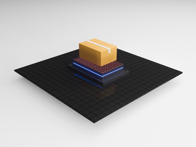 Renderização 3d de pacotes de classificação e entrega automáticos. indústria naval moderna. correio de despacho de ai. unidade isométrica isolada.