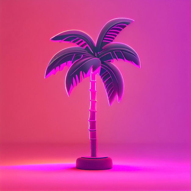 renderização 3D de palmeira brilhante neon rosa em fundo rosa