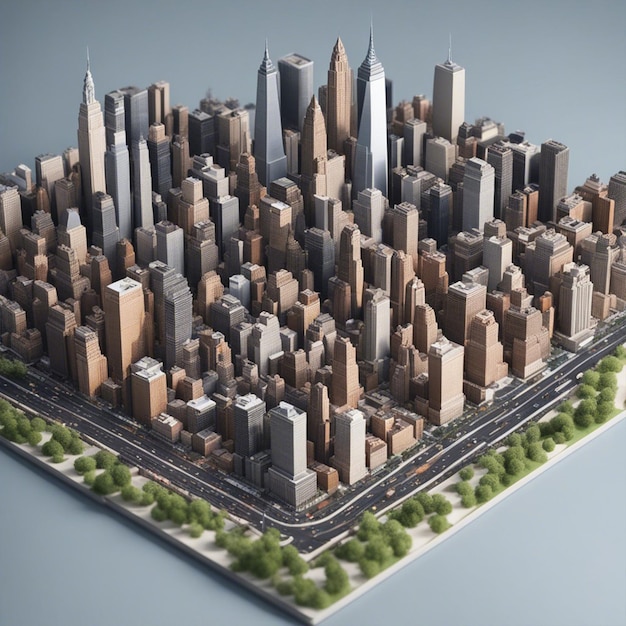 Renderização 3D de papel de parede em miniatura isométrica da cidade de Nova York