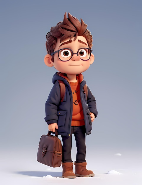Renderização 3D de personagem de desenho animado 3D em Aventura e Viagem vestindo roupas especiais
