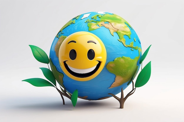 Renderização 3D de personagem de smiley mundo ícone isolado em fundo branco conceito de Dia Mundial da Terra 3D renderização ilustração estilo de desenho animado