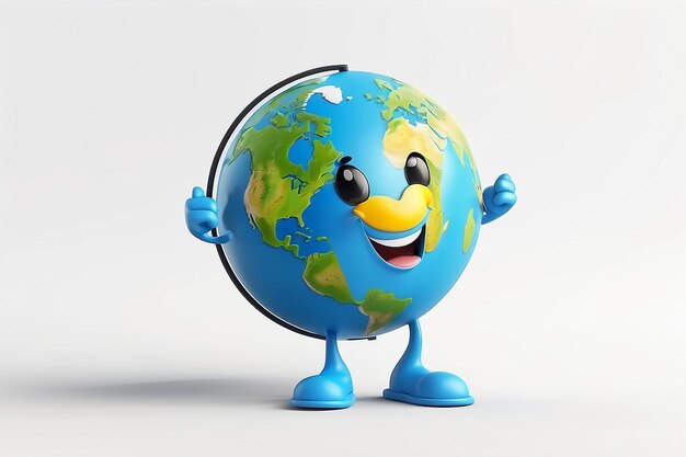 Foto renderização 3d de personagem de smiley mundo ícone isolado em fundo branco conceito de dia mundial da terra 3d renderização ilustração estilo de desenho animado