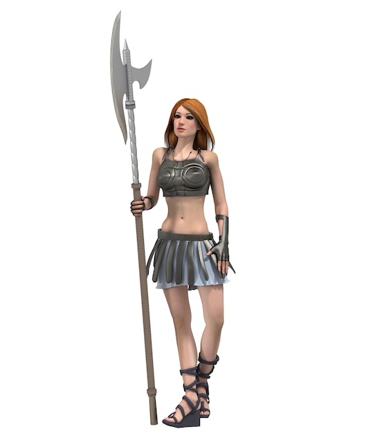 Renderização 3d de personagem feminina guerreira