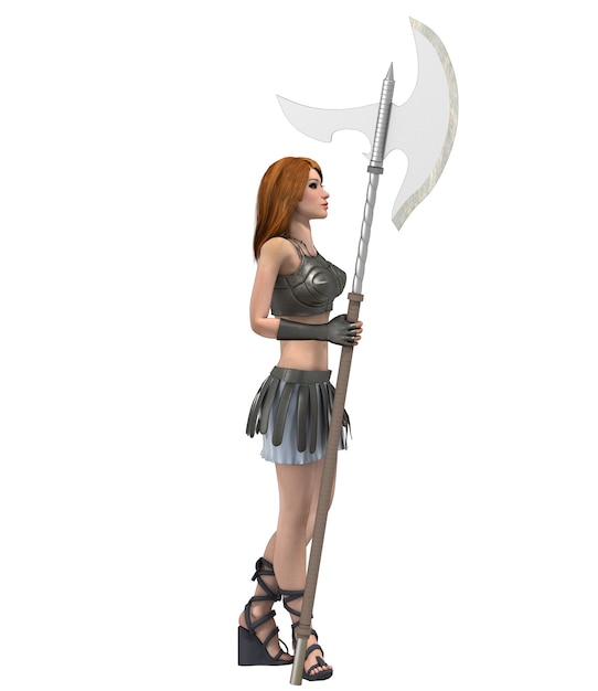 Renderização 3d de personagem feminina guerreira
