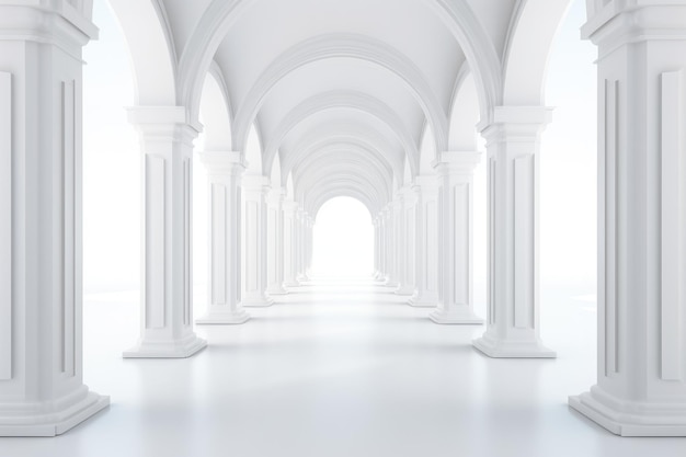 Renderização 3D de pilares de corredor fundo 3D renderização de um corredor com colunas renderização 3D corredor branco pilares fundo AI gerado