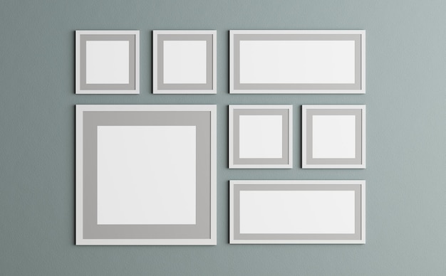 Renderização 3D de pinturas em branco Insira a foto em uma moldura vazia Layout de pôsteres na parede