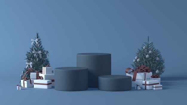 Foto renderização 3d de pódios com decorações de natal