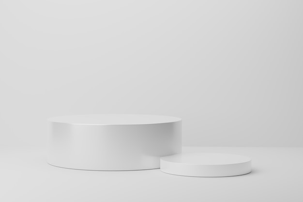 Renderização 3D de pódios de círculo branco em fundo cinza