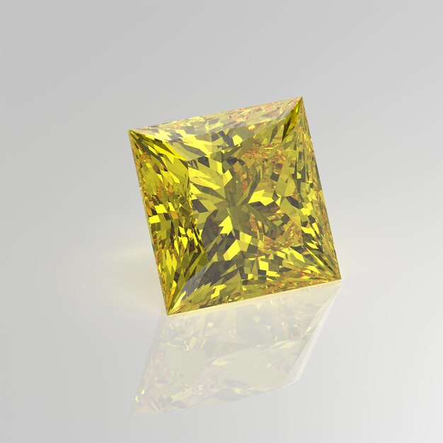 Renderização 3D de princesa de pedra preciosa de diamante amarelo