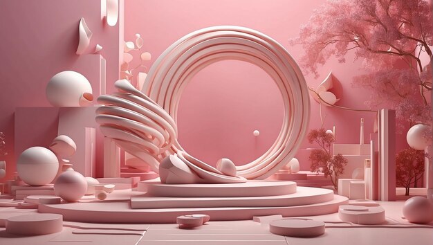 Foto renderização 3d de produtos de cuidados pessoais em rosa fondante