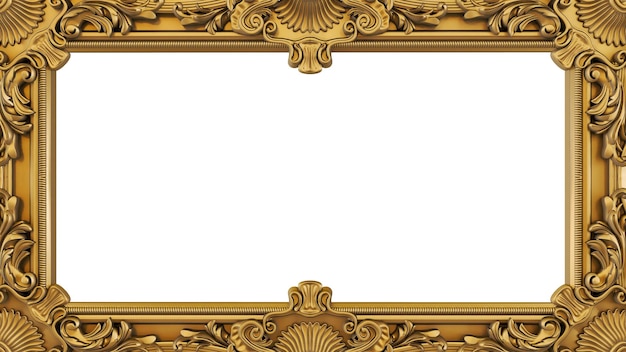 Renderização 3D de quadros vintage dourados decorativos Quadro barroco dourado em fundo transparente