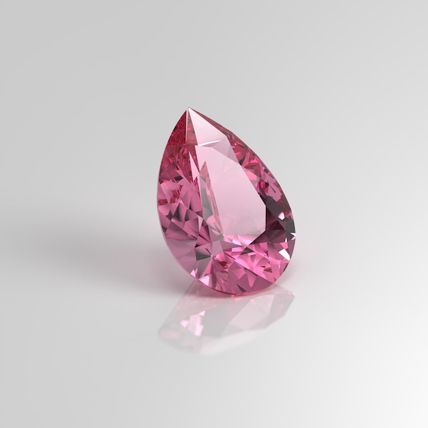 Renderização 3D de queda de pêra de pedra preciosa turmalina rosa