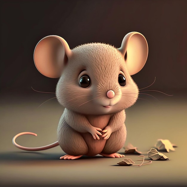 Renderização 3d de ratinho bonitinho, ilustração de animais de fazenda. Arte digital. Criado com um generativo