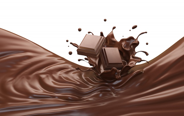 Renderização 3D de respingo de chocolate escuro