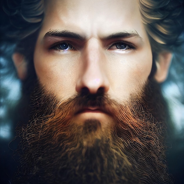 Renderização 3d de retrato abstrato de homem barbudo bonito
