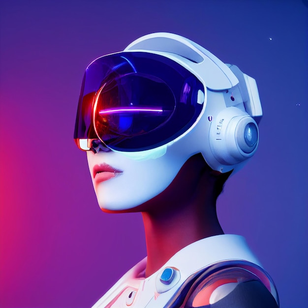 Renderização 3d de retrato de mulher robótica cyberpunk futurista