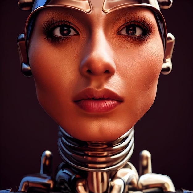 Renderização 3d de retrato de mulher robótica cyberpunk futurista