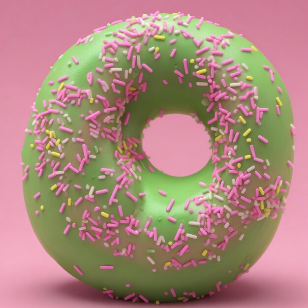 renderização 3D de rosquinhas com glacê e confeitos