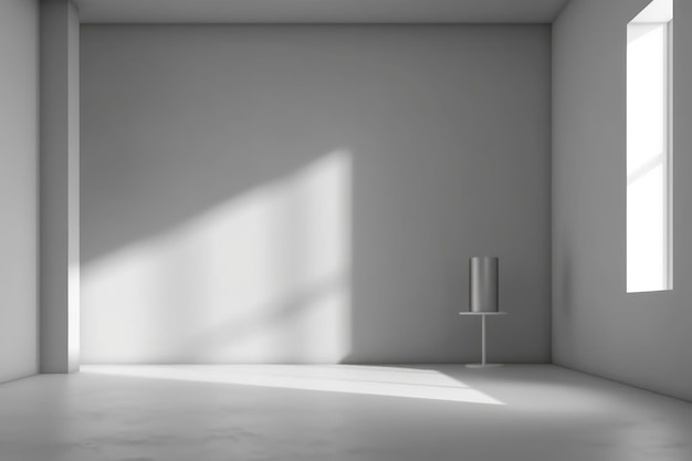 Renderização 3D de sala vazia com sombras de janela para exibição de fundo de estúdio cinza branco do produto para apresentação do produto