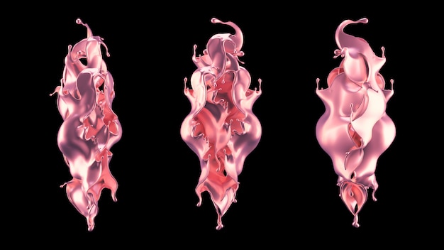 Renderização 3D de salpicos de fluxo-de-rosa