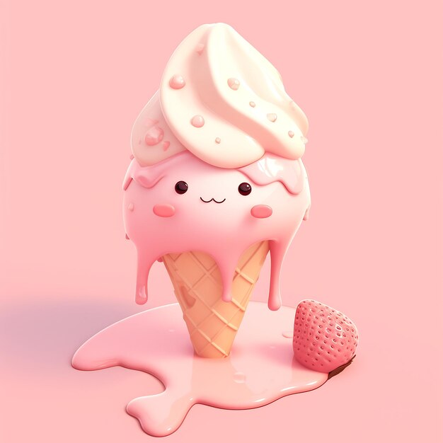Renderização 3D de sorvete derretido de desenho animado