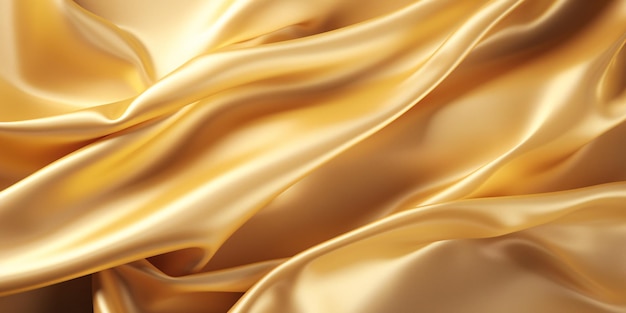 Renderização 3D de tecido de cetim dourado fundo de pano de seda dourado