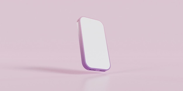 Renderização 3d de telefone de tela branca e fundo rosa
