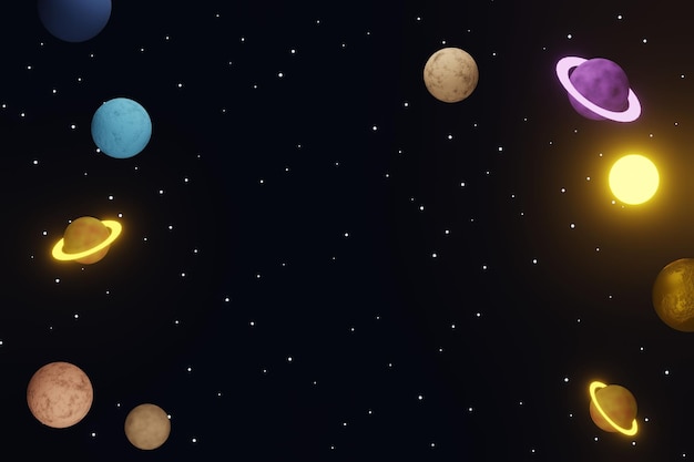 renderização 3d de tema cósmico com estrelas brilhantes e planeta