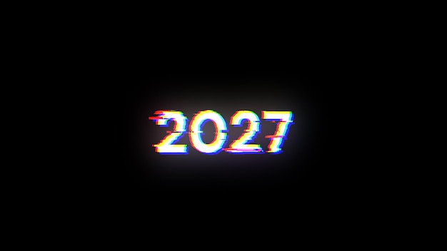 Foto renderização 3d de texto 2027 com efeitos de tela de falhas tecnológicas