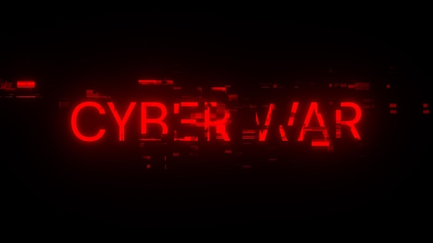 Renderização 3D de texto de guerra cibernética com efeitos de tela de falhas tecnológicas