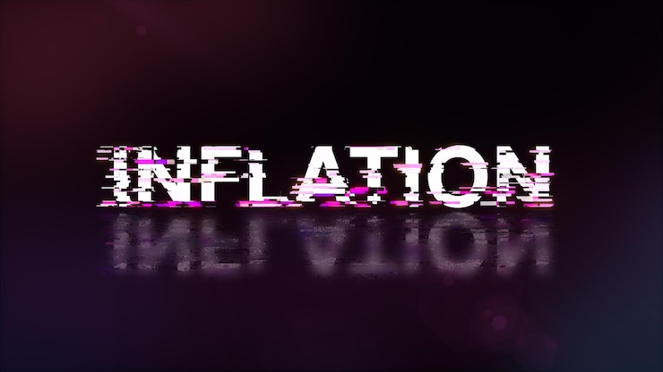 Foto renderização 3d de texto de inflação com efeitos de tela de falhas tecnológicas
