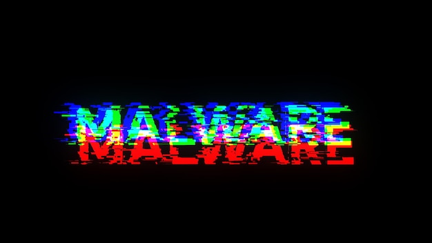 Renderização 3D de texto de malware com efeitos de tela de falhas tecnológicas