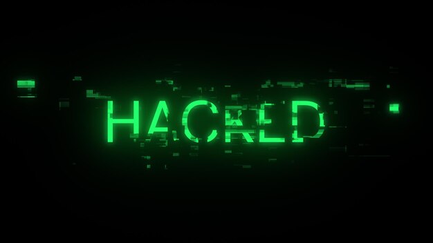 Renderização 3D de texto hackeado com efeitos de tela de falhas tecnológicas