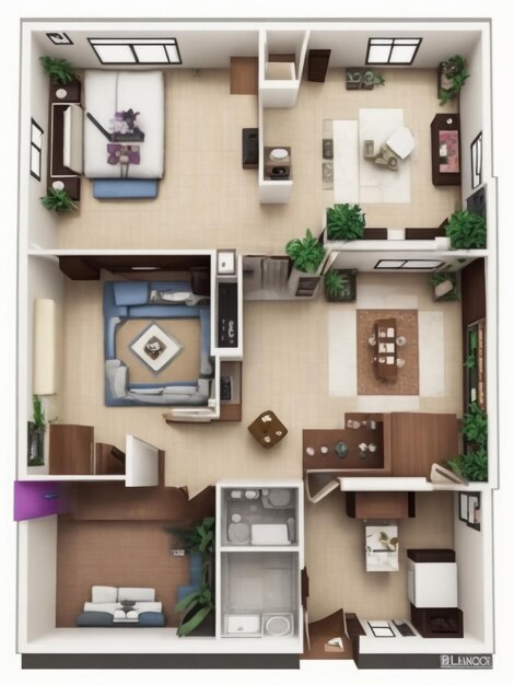 Foto renderização 3d de um apartamento mobiliado