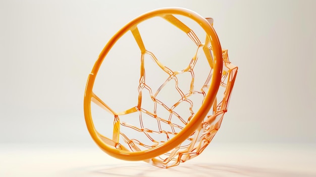 Renderização 3D de um aro de basquete O aro é feito de vidro laranja e está isolado em um fundo branco
