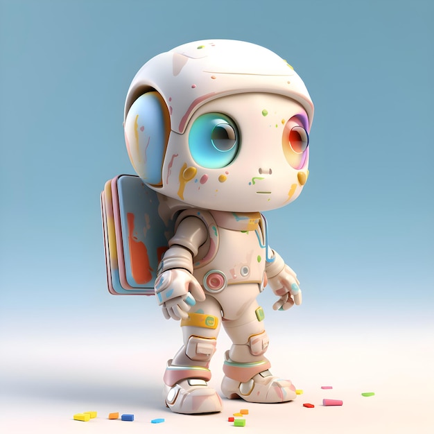 Renderização 3D de um astronauta com um livro na mão