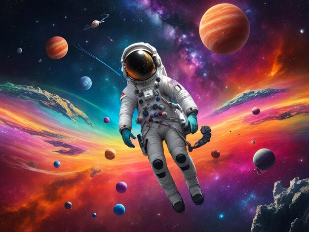 Renderização 3D de um astronauta explorando um novo planeta