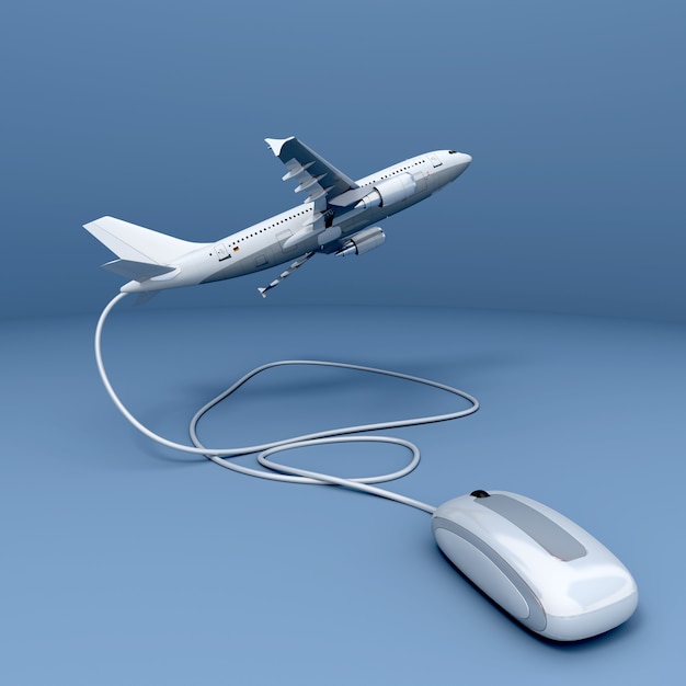 Renderização 3d de um avião conectado a um mouse