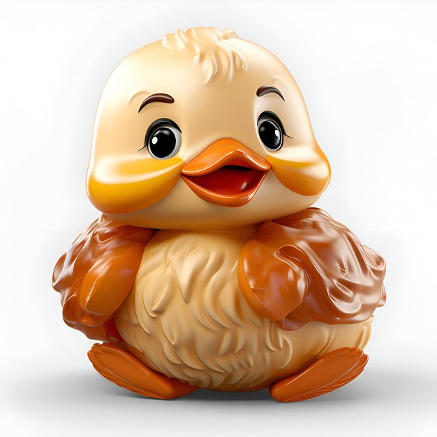 Foto renderização 3d de um bonito bebê pato sentado em um fundo branco