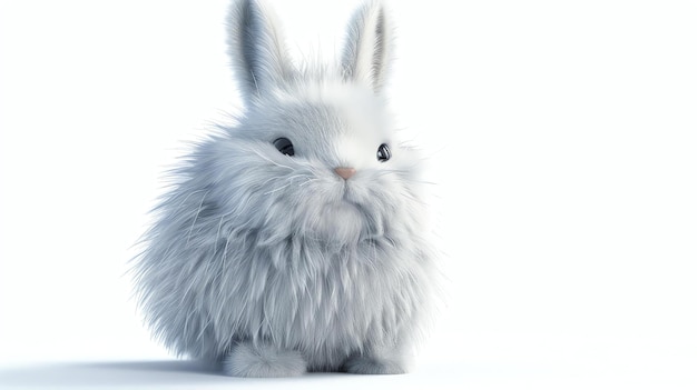 Renderização 3D de um coelho branco bonito e fofinho sentado em um fundo branco