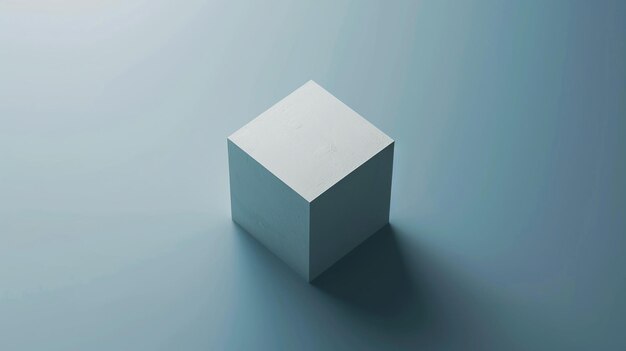 Renderização 3D de um cubo branco em um fundo de estúdio azul